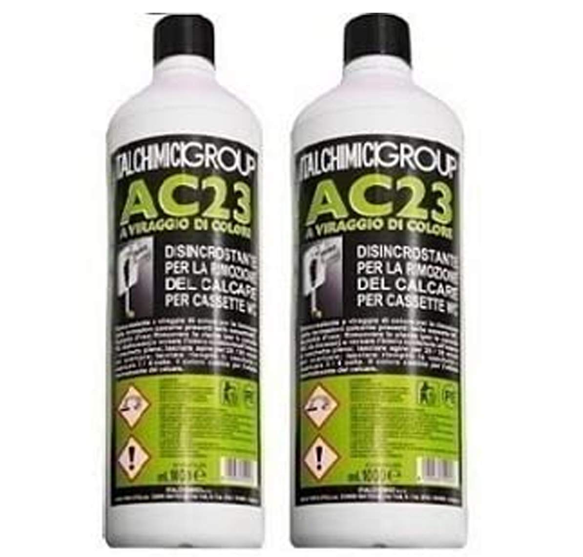 italchimici group Disincrostante AC23 per Cassette WC Incasso Geberit e Cassette WC Esterne per la Rimozione del Calcare - 2 flaconi da 1 litro ciascuno