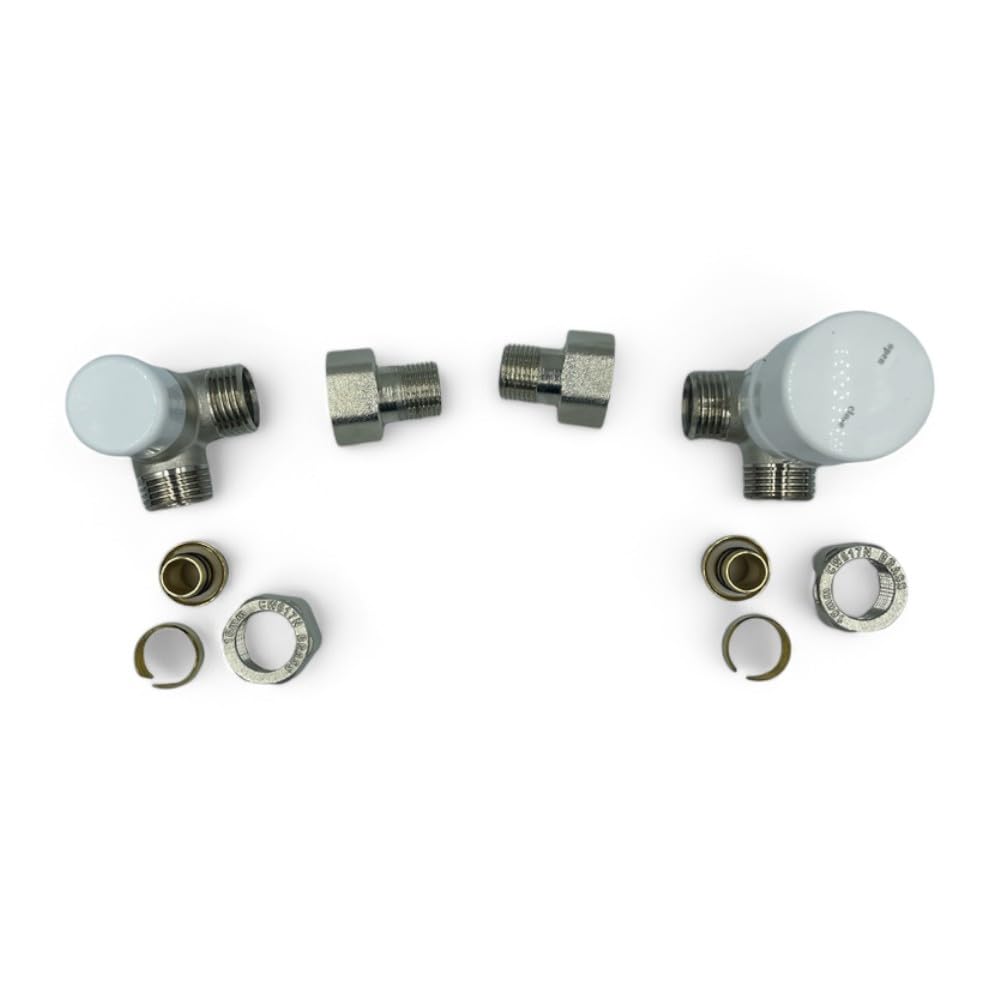 HM | Valvole Termostatizzabili Angolari 3/8x16, Nichelate, Universali DX/SX | Ottone Resistente, Facile Installazione, Adattatori Inclusi | Per Termosifoni dietro Porte - IDRAULICAMENTEHM | Valvole Termostatizzabili Angolari 3/8x16, Nichelate, Universali DX/SX | Ottone Resistente, Facile Installazione, Adattatori Inclusi | Per Termosifoni dietro Porte