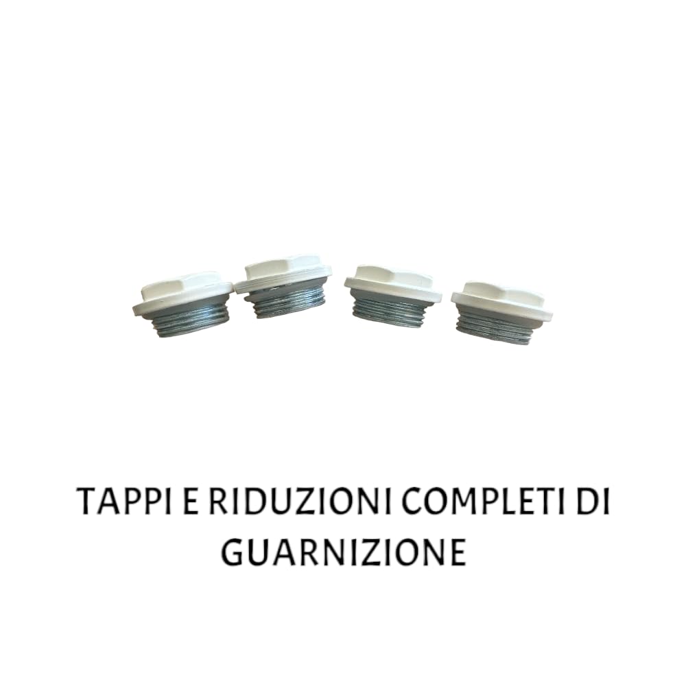 KIT UNIVERSALE TAPPI E RIDUZIONI BIANCO DA 1"x1/2" O 1"x3/8" COMPLETO DI MENSOLE CON TASSELLI E CHIAVE PER SPURGO PER RADIATORE TERMOSIFONE CALORIFERO IN ALLUMINIO E GHISA - IDRAULICAMENTEKIT UNIVERSALE TAPPI E RIDUZIONI BIANCO DA 1"x1/2" O 1"x3/8" COMPLETO DI MENSOLE CON TASSELLI E CHIAVE PER SPURGO PER RADIATORE TERMOSIFONE CALORIFERO IN ALLUMINIO E GHISA