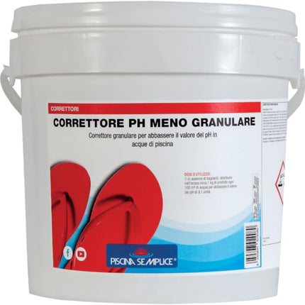 PISCINA SEMPLICE, Correttore PH Meno Granulare, Riduce Il Valore Del PH Nell'Acqua Delle Piscine, A Rapida e Completa Dissoluzione, No Residui e Componenti Calcarei, Formato da 8Kg