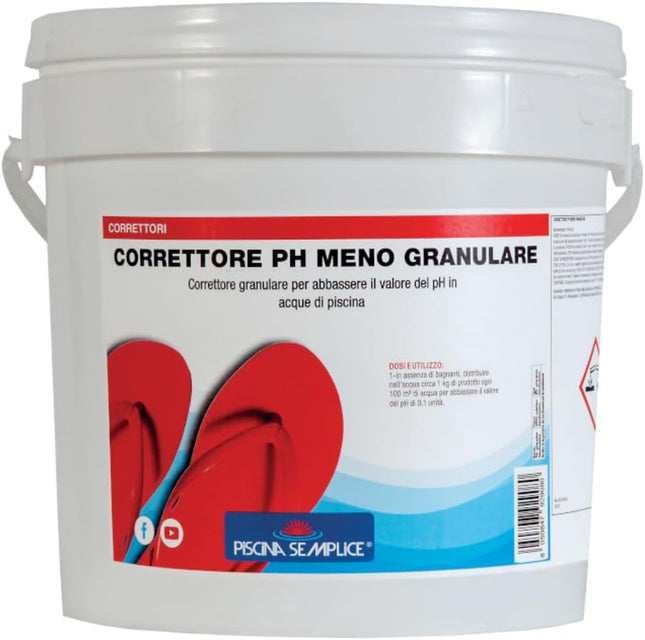 PISCINA SEMPLICE, Correttore PH Meno Granulare, Riduce Il Valore Del PH Nell'Acqua Delle Piscine, A Rapida e Completa Dissoluzione, No Residui e Componenti Calcarei, Formato da 8Kg