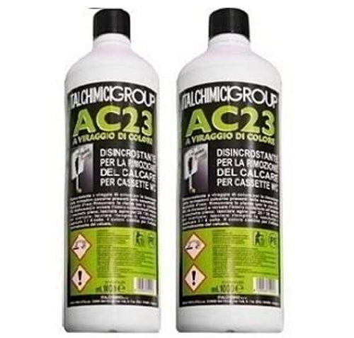 italchimici group Disincrostante AC23 per Cassette WC Incasso Geberit e Cassette WC Esterne per la Rimozione del Calcare - 2 flaconi da 1 litro ciascuno