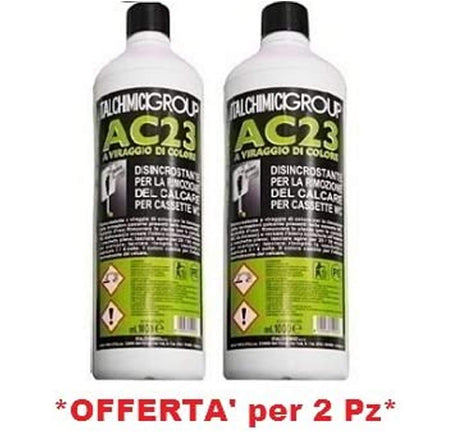 italchimici group Disincrostante AC23 per Cassette WC Incasso Geberit e Cassette WC Esterne per la Rimozione del Calcare - 2 flaconi da 1 litro ciascuno