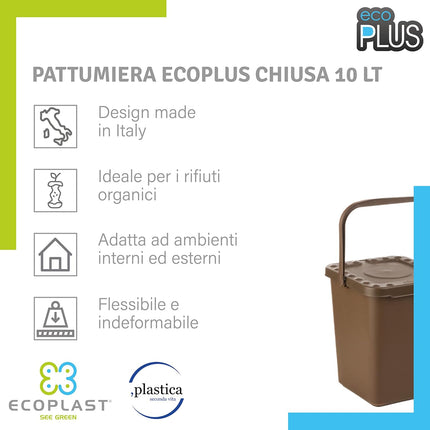 Ecoplast Pattumiera per Raccolta Differenziata, Apertura a Libro, Flessibile e Indeformabile, Resiste a tutte le Temperature, Interno ed Esterno, Oltre 80% Plastica Riciclata, Made in Italy, Marrone