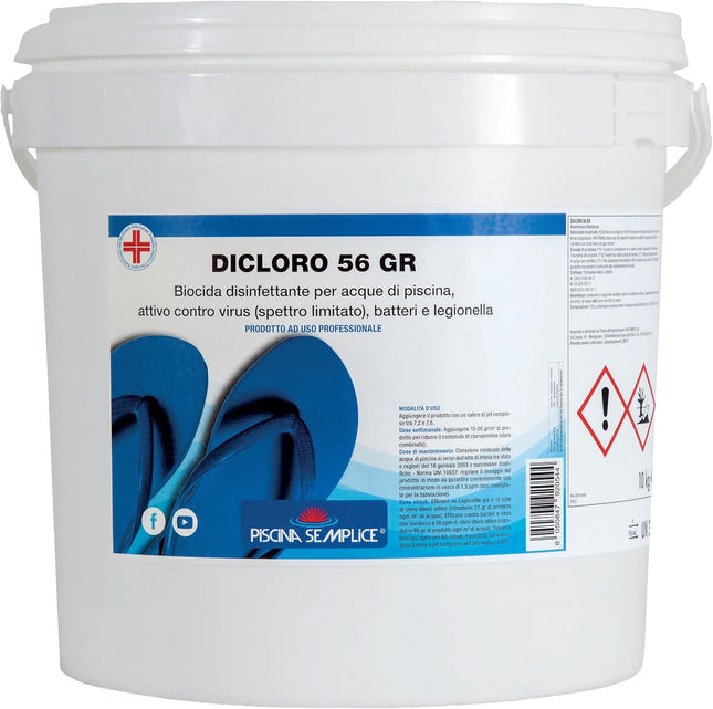 Piscina Semplice, Dicloro 56% Gr, Ideale per Trattamenti Shock, Rilascia Cloro Attivo Stabilizzato, Formato Da 10 KG