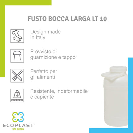 Ecoplast, Fusto Bocca Larga, Resistente e Indeformabile, Perfetto per Contenere Alimenti, Liquidi e Oli, con Guarnizione e Tappo - IDRAULICAMENTEEcoplast, Fusto Bocca Larga, Resistente e Indeformabile, Perfetto per Contenere Alimenti, Liquidi e Oli, con Guarnizione e Tappo