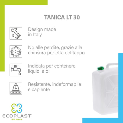 Ecoplast | Tanica 30 Litri, Fusto in Plastica, Colore Neutro, Made in Italy - IDRAULICAMENTEEcoplast | Tanica 30 Litri, Fusto in Plastica, Colore Neutro, Made in Italy