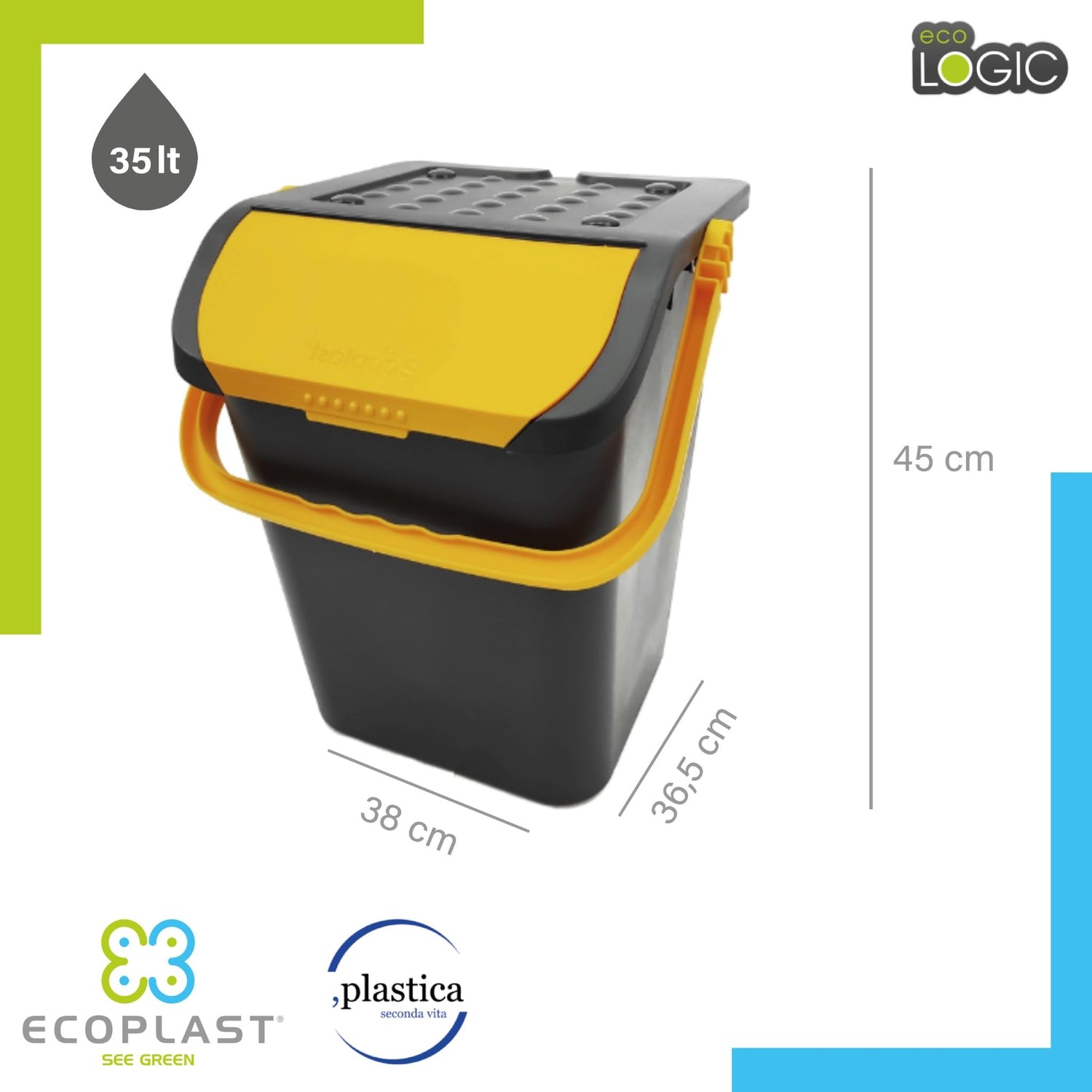 Ecoplast | Tris di Pattumiere per Raccolta Differenziata 35 Lt, Colori Assortiti Giallo/Verde/Blu, 38x36,5x45 , Made in Italy - IDRAULICAMENTEEcoplast | Tris di Pattumiere per Raccolta Differenziata 35 Lt, Colori Assortiti Giallo/Verde/Blu, 38x36,5x45 , Made in Italy