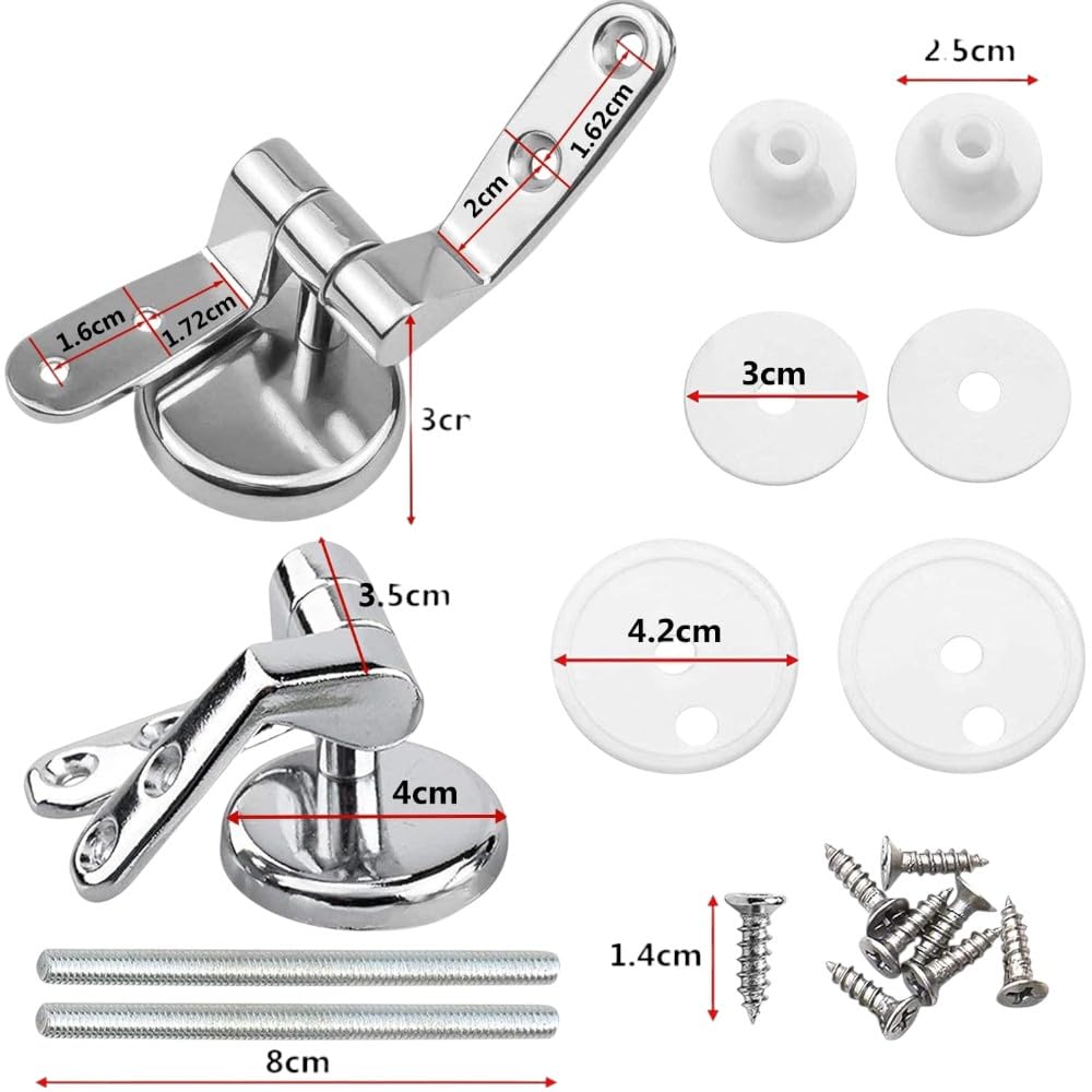 HM | Cerniere universali copriwater | Argento, lega di zinco e acciaio inox | Kit completo con viti e guarnizioni, installazione facile, design rotondo | Ricambio per sedili WC - IDRAULICAMENTEHM | Cerniere universali copriwater | Argento, lega di zinco e acciaio inox | Kit completo con viti e guarnizioni, installazione facile, design rotondo | Ricambio per sedili WC