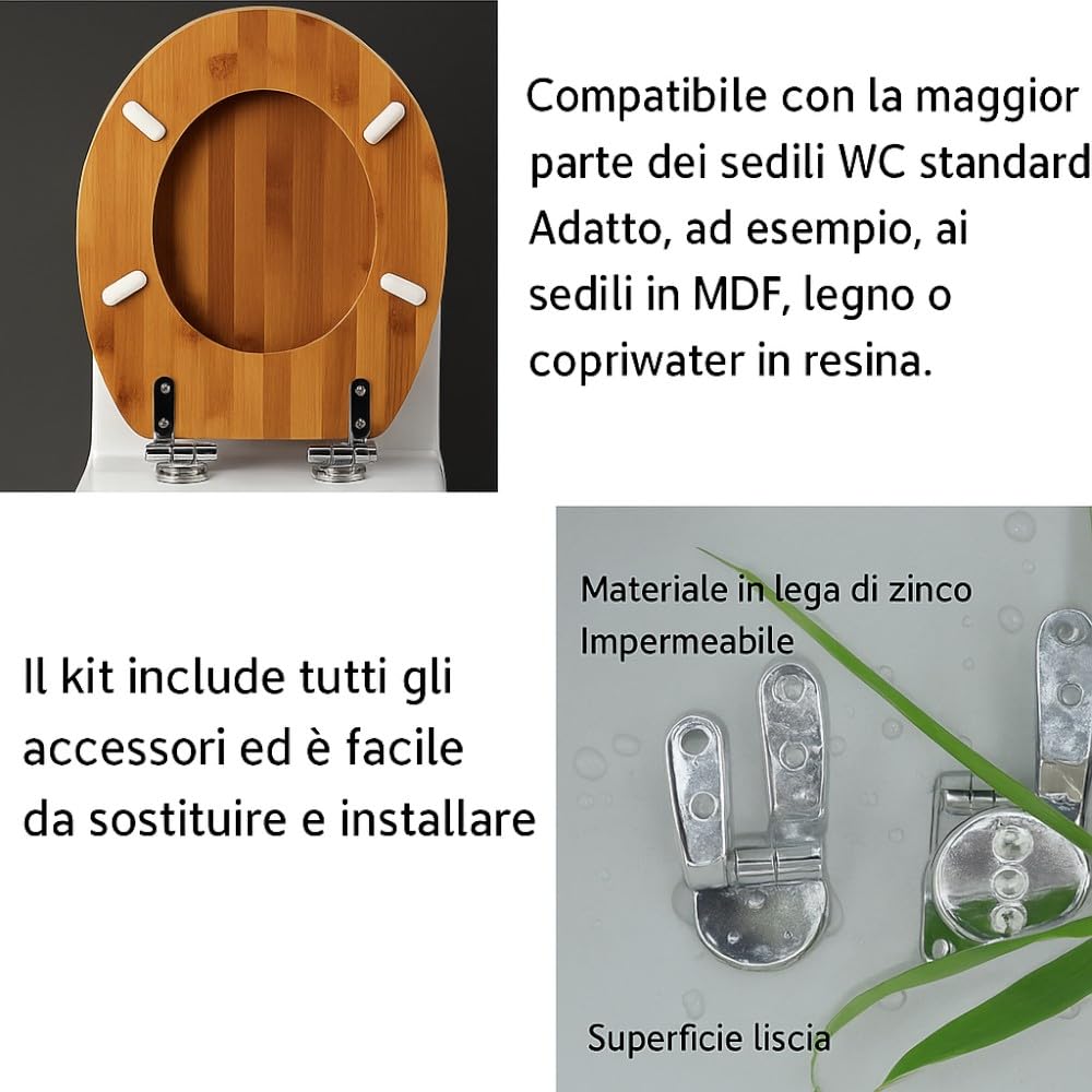 HM | Cerniere universali copriwater | Argento, lega di zinco e acciaio inox | Kit completo con viti e guarnizioni, installazione facile, design rotondo | Ricambio per sedili WC - IDRAULICAMENTEHM | Cerniere universali copriwater | Argento, lega di zinco e acciaio inox | Kit completo con viti e guarnizioni, installazione facile, design rotondo | Ricambio per sedili WC