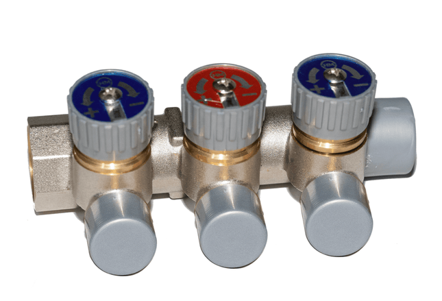 HM | Collettore Sanitario Frontale 3/4" x 1/2" – 2 Vie, 3 Vie o 4 Vie | Ottone Nichelato con Rubinetti di Chiusura | Per Impianti Acqua Multistrato e Rame - IDRAULICAMENTEHM | Collettore Sanitario Frontale 3/4" x 1/2" – 2 Vie, 3 Vie o 4 Vie | Ottone Nichelato con Rubinetti di Chiusura | Per Impianti Acqua Multistrato e Rame