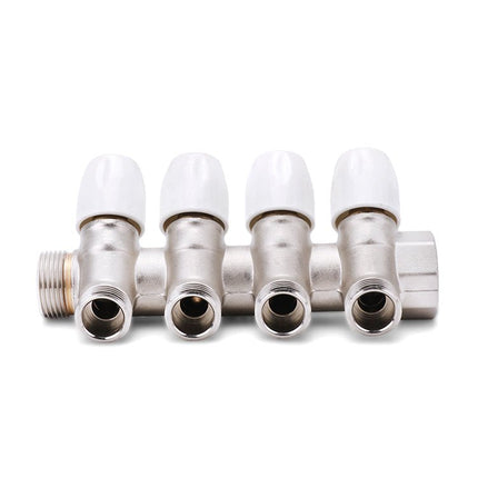 HM | Collettore Sanitario inclinato 3/4" x 1/2" – 2 Vie, 3 Vie o 4 Vie | Ottone Nichelato con Rubinetti di Chiusura | Per Impianti Acqua Multistrato e Rame - IDRAULICAMENTEHM | Collettore Sanitario inclinato 3/4" x 1/2" – 2 Vie, 3 Vie o 4 Vie | Ottone Nichelato con Rubinetti di Chiusura | Per Impianti Acqua Multistrato e Rame