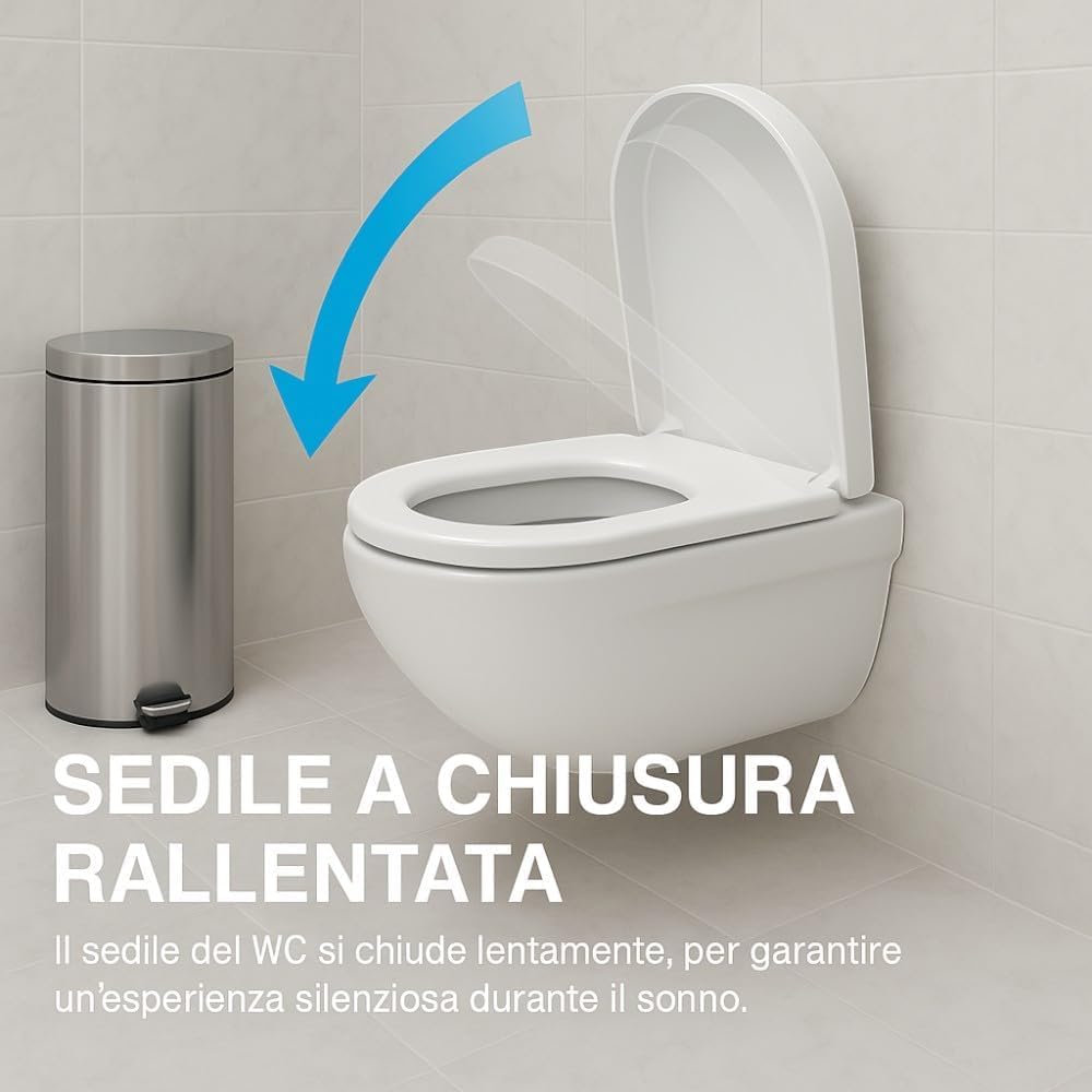 HM | Sedile WC Universale Forma D, 44.5x36CM, Bianco Latte, Polipropilene | Soft Close, Sgancio Rapido, Facile Installazione | Copriwater Bagno - IDRAULICAMENTEHM | Sedile WC Universale Forma D, 44.5x36CM, Bianco Latte, Polipropilene | Soft Close, Sgancio Rapido, Facile Installazione | Copriwater Bagno