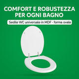 HM - Sedile WC Universale in Legno MDF Ultraresistente, 3.4kg - Tavoletta WC Bianca per Bagno - Coperchio e Sedile WC Robustissimo Universale forma ovale - IDRAULICAMENTEHM - Sedile WC Universale in Legno MDF Ultraresistente, 3.4kg - Tavoletta WC Bianca per Bagno - Coperchio e Sedile WC Robustissimo Universale forma ovale