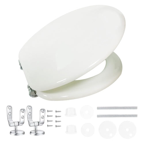 HM - Sedile WC Universale in Legno MDF Ultraresistente, 3.4kg - Tavoletta WC Bianca per Bagno - Coperchio e Sedile WC Robustissimo Universale forma ovale