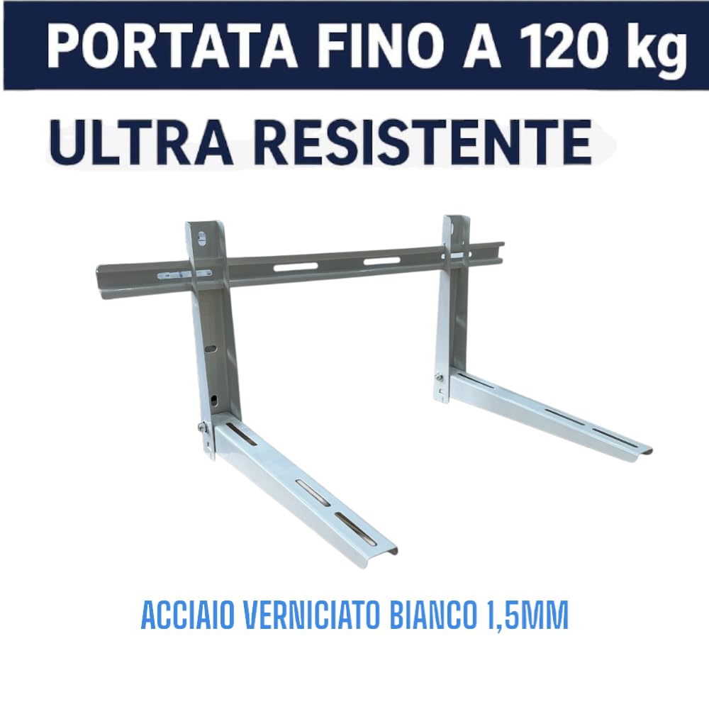 HM, Staffa Regolabile per Condizionatore Esterno 780x365x450mm – Portata 120kg, Acciaio Zincato 1,5 mm – Certificata TÜV – Inclusi Viti e Tasselli – Compatibile 9000 - 12000 BTU – Montaggio a Parete - IDRAULICAMENTEHM, Staffa Regolabile per Condizionatore Esterno 780x365x450mm – Portata 120kg, Acciaio Zincato 1,5 mm – Certificata TÜV – Inclusi Viti e Tasselli – Compatibile 9000 - 12000 BTU – Montaggio a Parete