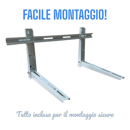HM, Staffa Regolabile per Condizionatore Esterno 780x365x450mm – Portata 120kg, Acciaio Zincato 1,5 mm – Certificata TÜV – Inclusi Viti e Tasselli – Compatibile 9000 - 12000 BTU – Montaggio a Parete - IDRAULICAMENTEHM, Staffa Regolabile per Condizionatore Esterno 780x365x450mm – Portata 120kg, Acciaio Zincato 1,5 mm – Certificata TÜV – Inclusi Viti e Tasselli – Compatibile 9000 - 12000 BTU – Montaggio a Parete
