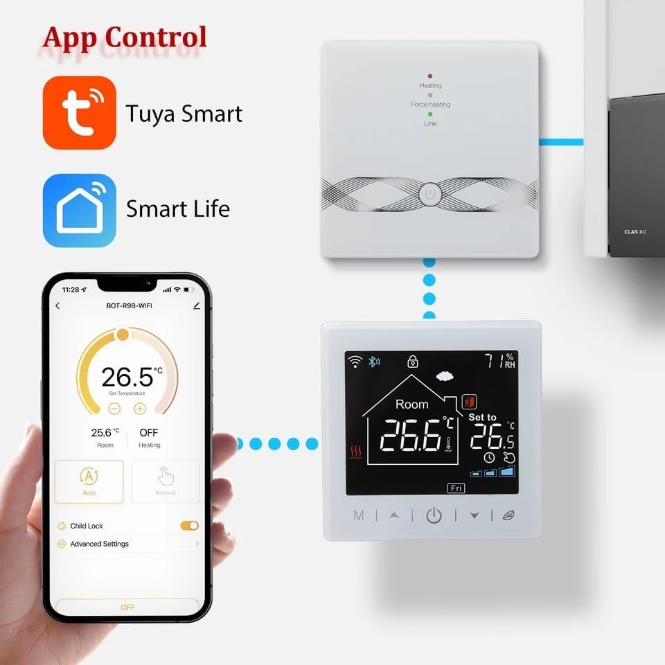 HM | Termostato WiFi Caldaia | Bianco, 130x90x25mm, 220 - 240V | Controllo remoto app, compatibile Alexa Google, installazione incasso o parete | Gestione smart riscaldamento casa - IDRAULICAMENTEHM | Termostato WiFi Caldaia | Bianco, 130x90x25mm, 220 - 240V | Controllo remoto app, compatibile Alexa Google, installazione incasso o parete | Gestione smart riscaldamento casa