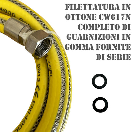 HM | Tubo Gas Flessibile per Cucina 1/2" FF | Lunghezze da 1 a 4 Metri | Acciaio Inox Certificato EN 14800 | Rivestito Giallo| Per GPL e Metano | Guarnizioni Incluse - IDRAULICAMENTEHM | Tubo Gas Flessibile per Cucina 1/2" FF | Lunghezze da 1 a 4 Metri | Acciaio Inox Certificato EN 14800 | Rivestito Giallo| Per GPL e Metano | Guarnizioni Incluse