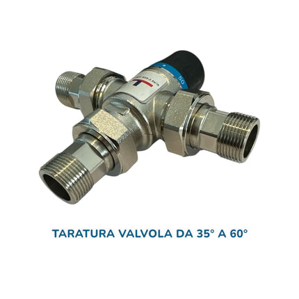 HM | Valvola miscelatrice termostatica solare 1" ottone cromato, 3 prolunghe 3/4" maschio | Regolazione 35 - 60°C, per acqua calda e fredda | Installazione semplice, per scaldabagni e impianti solari - IDRAULICAMENTEHM | Valvola miscelatrice termostatica solare 1" ottone cromato, 3 prolunghe 3/4" maschio | Regolazione 35 - 60°C, per acqua calda e fredda | Installazione semplice, per scaldabagni e impianti solari