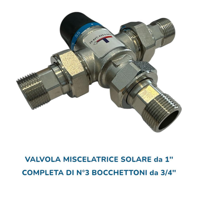 HM | Valvola miscelatrice termostatica solare 1" ottone cromato, 3 prolunghe 3/4" maschio | Regolazione 35 - 60°C, per acqua calda e fredda | Installazione semplice, per scaldabagni e impianti solari - IDRAULICAMENTEHM | Valvola miscelatrice termostatica solare 1" ottone cromato, 3 prolunghe 3/4" maschio | Regolazione 35 - 60°C, per acqua calda e fredda | Installazione semplice, per scaldabagni e impianti solari