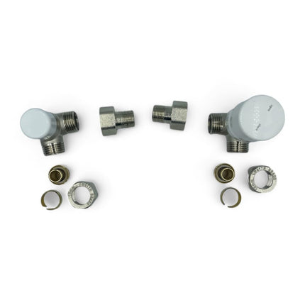 HM | Valvole Termostatizzabili Angolari 3/8x16, Nichelate, Universali DX/SX | Ottone Resistente, Facile Installazione, Adattatori Inclusi | Per Termosifoni dietro Porte - IDRAULICAMENTEHM | Valvole Termostatizzabili Angolari 3/8x16, Nichelate, Universali DX/SX | Ottone Resistente, Facile Installazione, Adattatori Inclusi | Per Termosifoni dietro Porte