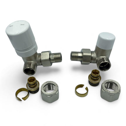 HM | Valvole Termostatizzabili Angolari 3/8x16, Nichelate, Universali DX/SX | Ottone Resistente, Facile Installazione, Adattatori Inclusi | Per Termosifoni dietro Porte - IDRAULICAMENTEHM | Valvole Termostatizzabili Angolari 3/8x16, Nichelate, Universali DX/SX | Ottone Resistente, Facile Installazione, Adattatori Inclusi | Per Termosifoni dietro Porte