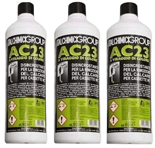 ITALCHIMICI GROUP Disincrostante AC23 per Cassette WC Incasso Geberit e Cassette WC Esterne per la Rimozione del Calcare - 3 flaconi da 1 litro ciascuno