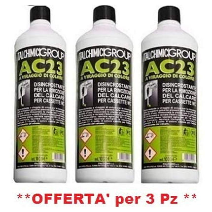 ITALCHIMICI GROUP Disincrostante AC23 per Cassette WC Incasso Geberit e Cassette WC Esterne per la Rimozione del Calcare - 3 flaconi da 1 litro ciascuno - IDRAULICAMENTEITALCHIMICI GROUP Disincrostante AC23 per Cassette WC Incasso Geberit e Cassette WC Esterne per la Rimozione del Calcare - 3 flaconi da 1 litro ciascuno