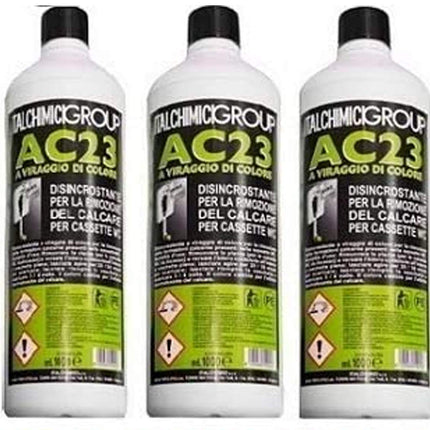 ITALCHIMICI GROUP Disincrostante AC23 per Cassette WC Incasso Geberit e Cassette WC Esterne per la Rimozione del Calcare - 3 flaconi da 1 litro ciascuno - IDRAULICAMENTEITALCHIMICI GROUP Disincrostante AC23 per Cassette WC Incasso Geberit e Cassette WC Esterne per la Rimozione del Calcare - 3 flaconi da 1 litro ciascuno