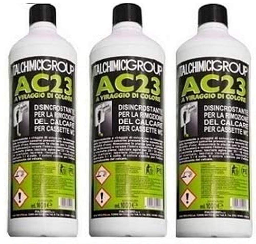 ITALCHIMICI GROUP Disincrostante AC23 per Cassette WC Incasso Geberit e Cassette WC Esterne per la Rimozione del Calcare - 3 flaconi da 1 litro ciascuno