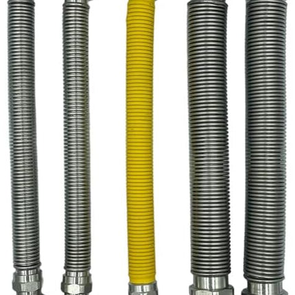 Kit Installazione Caldaia con 5 Tubi Flessibili Inox 220–420mm | Attacchi MF per Acqua e Gas | Versione Nuda o Rivestita | Guarnizioni Incluse - IDRAULICAMENTEKit Installazione Caldaia con 5 Tubi Flessibili Inox 220–420mm | Attacchi MF per Acqua e Gas | Versione Nuda o Rivestita | Guarnizioni Incluse