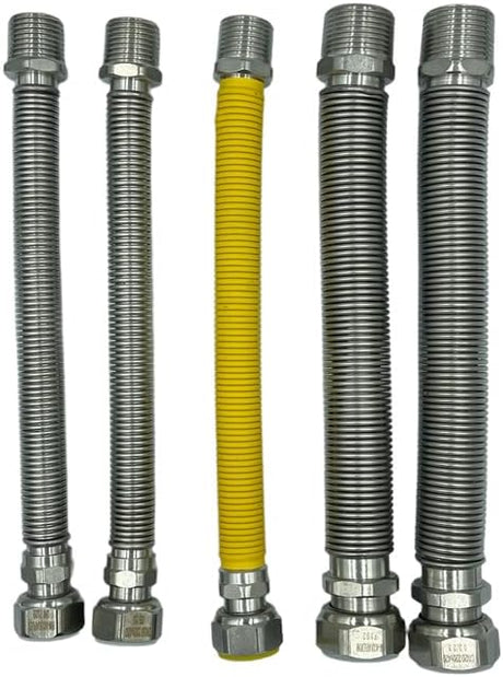 Kit Installazione Caldaia con 5 Tubi Flessibili Inox 220–420mm | Attacchi MF per Acqua e Gas | Versione Nuda o Rivestita | Guarnizioni Incluse - IDRAULICAMENTEKit Installazione Caldaia con 5 Tubi Flessibili Inox 220–420mm | Attacchi MF per Acqua e Gas | Versione Nuda o Rivestita | Guarnizioni Incluse