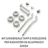 KIT UNIVERSALE TAPPI E RIDUZIONI BIANCO DA 1"x1/2" O 1"x3/8" COMPLETO DI MENSOLE CON TASSELLI E CHIAVE PER SPURGO PER RADIATORE TERMOSIFONE CALORIFERO IN ALLUMINIO E GHISA - IDRAULICAMENTEKIT UNIVERSALE TAPPI E RIDUZIONI BIANCO DA 1"x1/2" O 1"x3/8" COMPLETO DI MENSOLE CON TASSELLI E CHIAVE PER SPURGO PER RADIATORE TERMOSIFONE CALORIFERO IN ALLUMINIO E GHISA