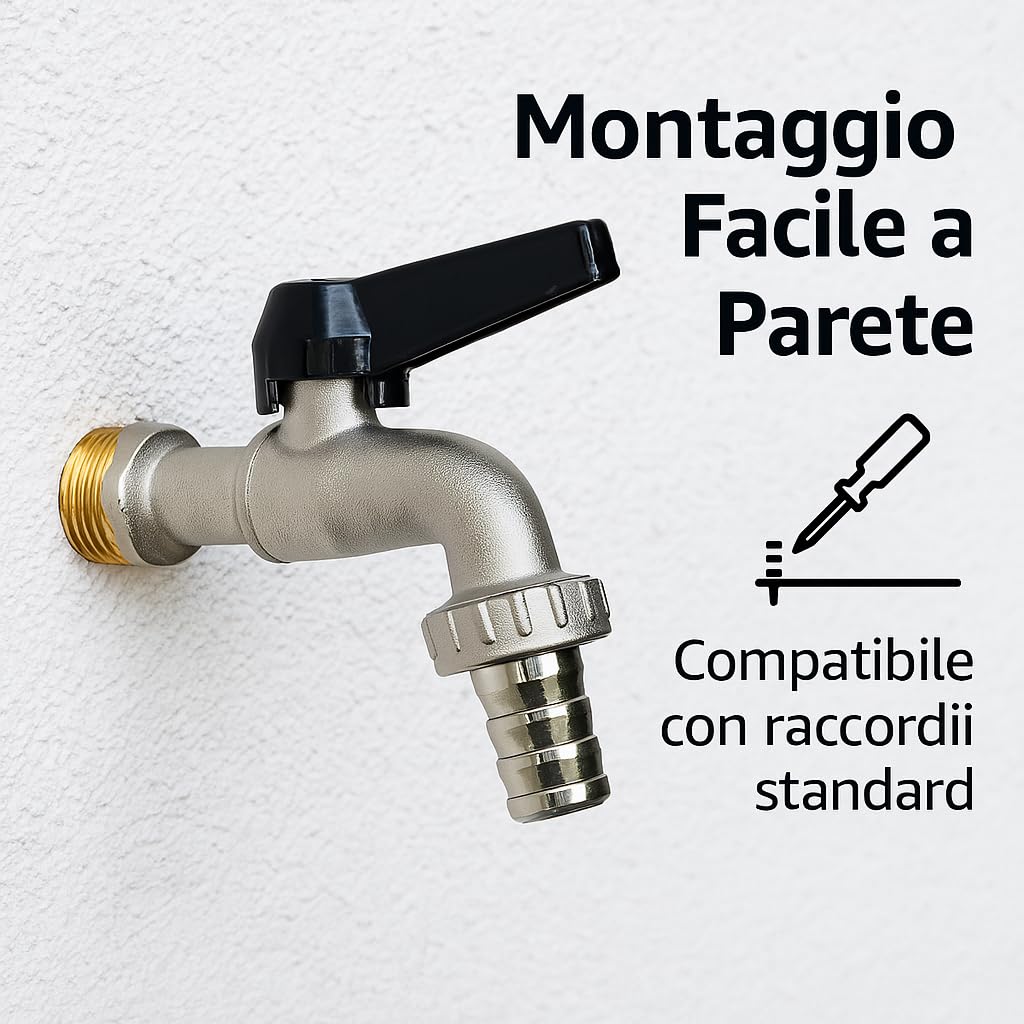 Rubinetto a Sfera 1/2 Pollice per Giardino in Ottone – Con Leva in Alluminio e Attacco Portagomma Incluso – Antiruggine, per Irrigazione Esterna, Tubo da Giardino, Rubinetto Esterno a Muro - IDRAULICAMENTERubinetto a Sfera 1/2 Pollice per Giardino in Ottone – Con Leva in Alluminio e Attacco Portagomma Incluso – Antiruggine, per Irrigazione Esterna, Tubo da Giardino, Rubinetto Esterno a Muro
