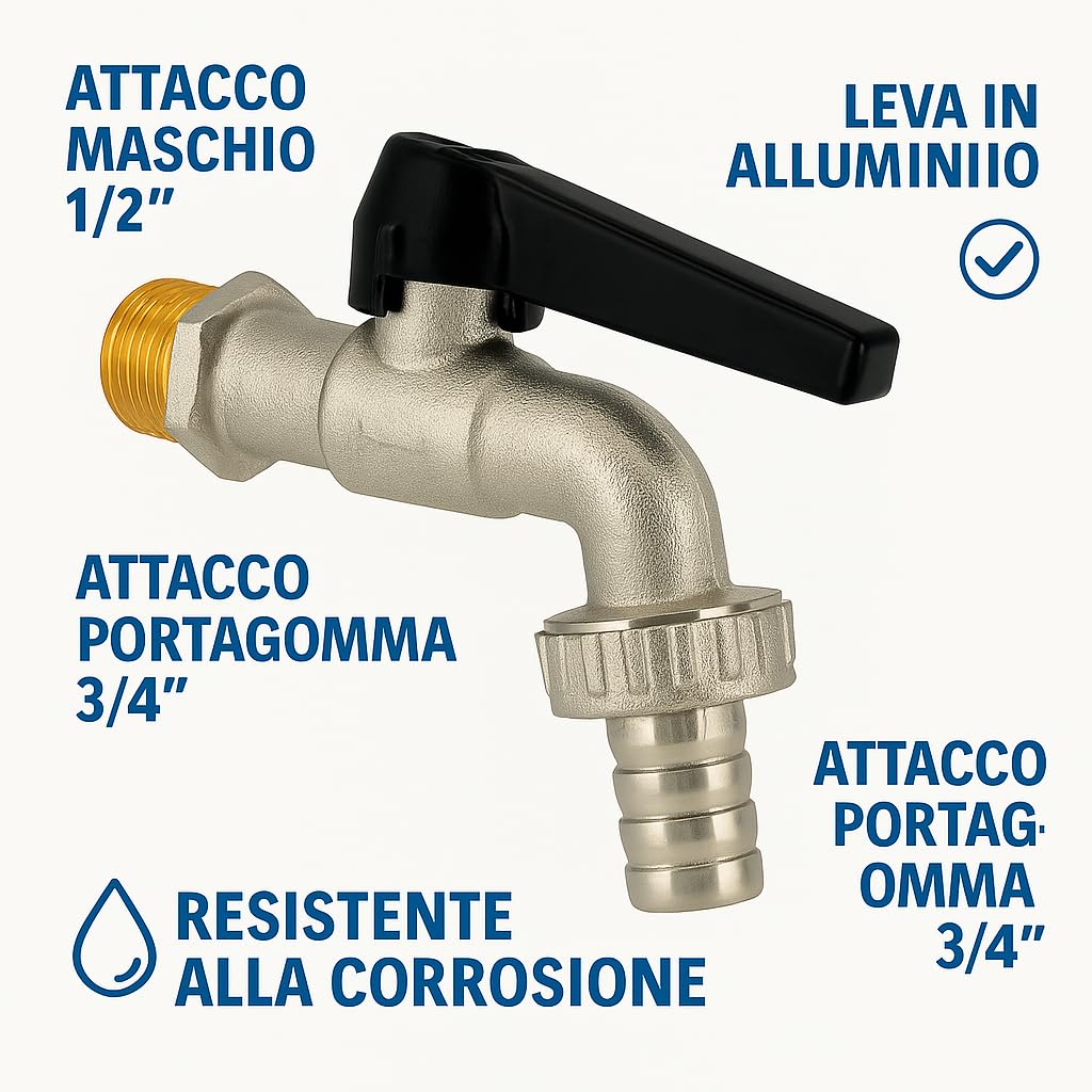 Rubinetto a Sfera 1/2 Pollice per Giardino in Ottone – Con Leva in Alluminio e Attacco Portagomma Incluso – Antiruggine, per Irrigazione Esterna, Tubo da Giardino, Rubinetto Esterno a Muro - IDRAULICAMENTERubinetto a Sfera 1/2 Pollice per Giardino in Ottone – Con Leva in Alluminio e Attacco Portagomma Incluso – Antiruggine, per Irrigazione Esterna, Tubo da Giardino, Rubinetto Esterno a Muro