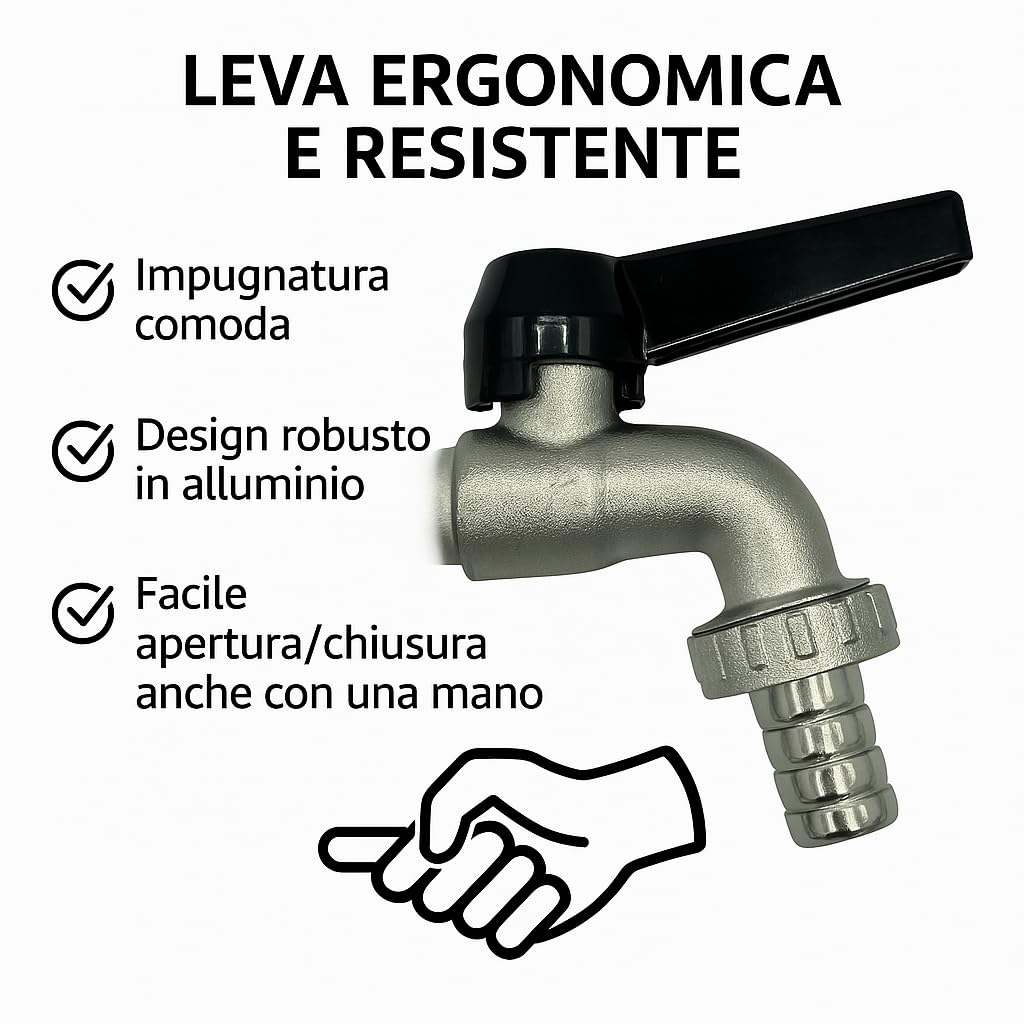 Rubinetto a Sfera 1/2 Pollice per Giardino in Ottone – Con Leva in Alluminio e Attacco Portagomma Incluso – Antiruggine, per Irrigazione Esterna, Tubo da Giardino, Rubinetto Esterno a Muro - IDRAULICAMENTERubinetto a Sfera 1/2 Pollice per Giardino in Ottone – Con Leva in Alluminio e Attacco Portagomma Incluso – Antiruggine, per Irrigazione Esterna, Tubo da Giardino, Rubinetto Esterno a Muro