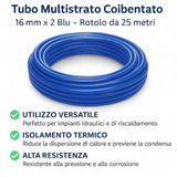 Tubo Multistrato Coibentato ISOCLIMA Diametro 16/20/26/32 mm Rivestito con Guaina Isolante - Rotolo da 25 o 50 Metri per Impianti Idraulici, Acqua Calda/Fredda e Riscaldamento - IDRAULICAMENTETubo Multistrato Coibentato ISOCLIMA Diametro 16/20/26/32 mm Rivestito con Guaina Isolante - Rotolo da 25 o 50 Metri per Impianti Idraulici, Acqua Calda/Fredda e Riscaldamento