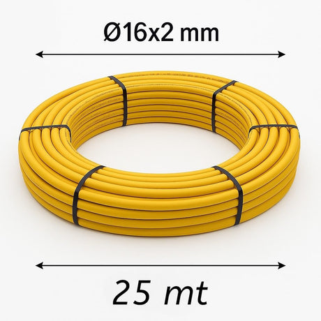 Tubo Multistrato Gas Nudo Ø16x2 mm – Rotolo 25 mt – PE - Xb/AL/PE - Xb – Certificato UNI/TS 11344 per Impianti Interni Gas Metano e GPL – ISOCLIMA - IDRAULICAMENTETubo Multistrato Gas Nudo Ø16x2 mm – Rotolo 25 mt – PE - Xb/AL/PE - Xb – Certificato UNI/TS 11344 per Impianti Interni Gas Metano e GPL – ISOCLIMA